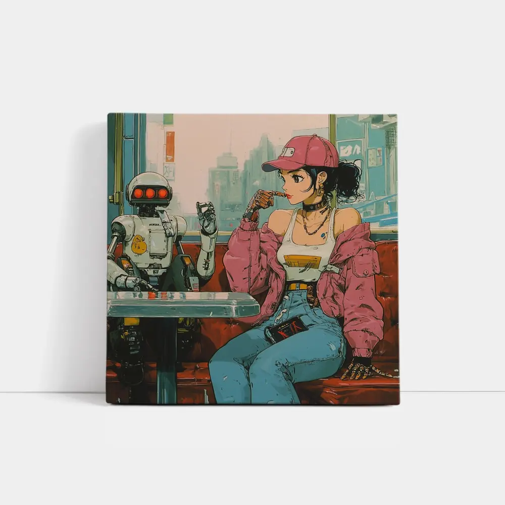Anime Girl Robot Retro Diner Scene – Wall Art