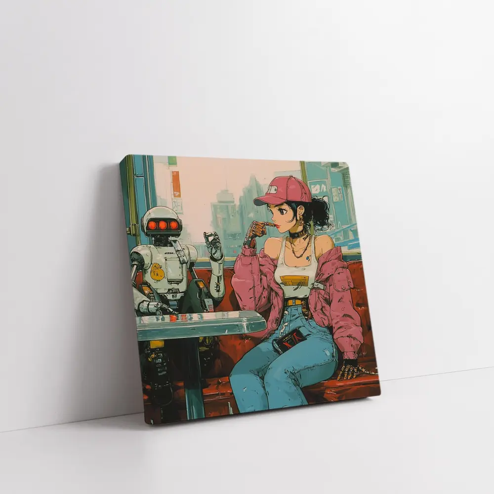 Anime Girl Robot Retro Diner Scene – Wall Art