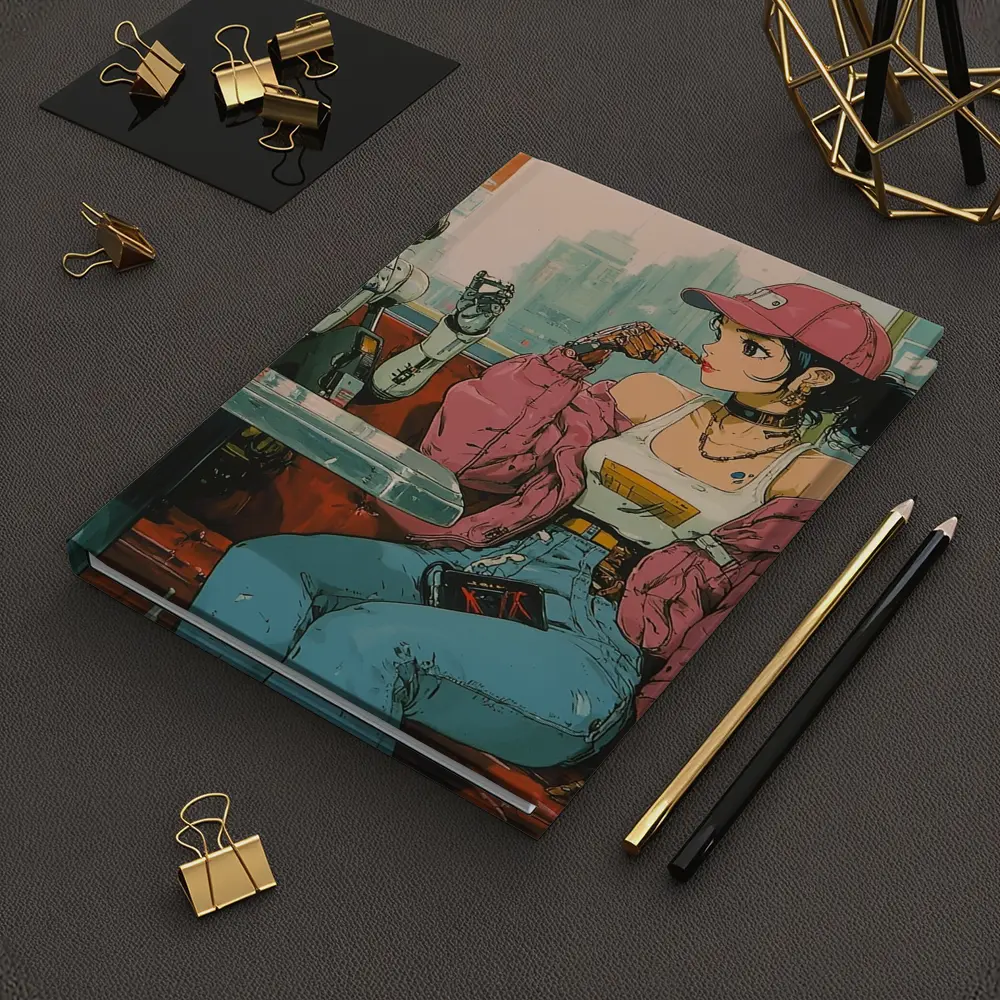 Anime Girl Robot Retro Diner Scene – Notebooks