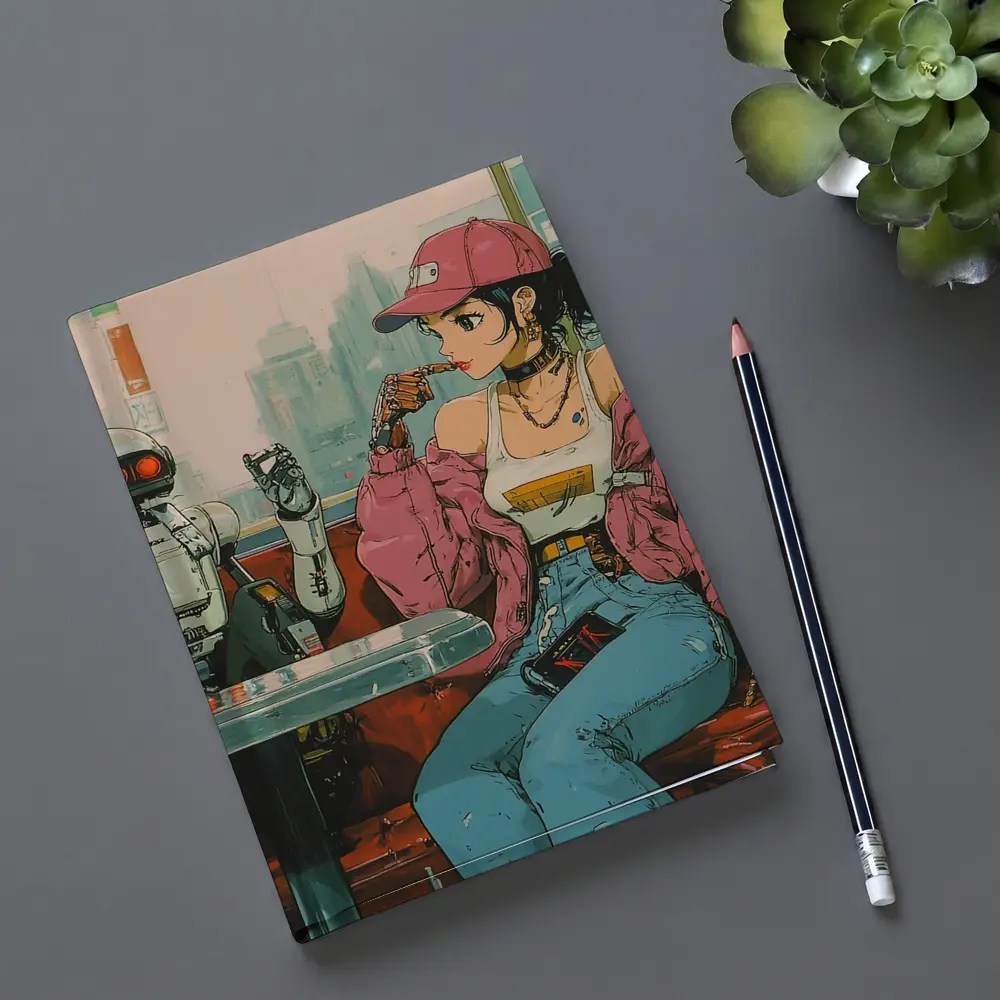 Anime Girl Robot Retro Diner Scene – Notebooks