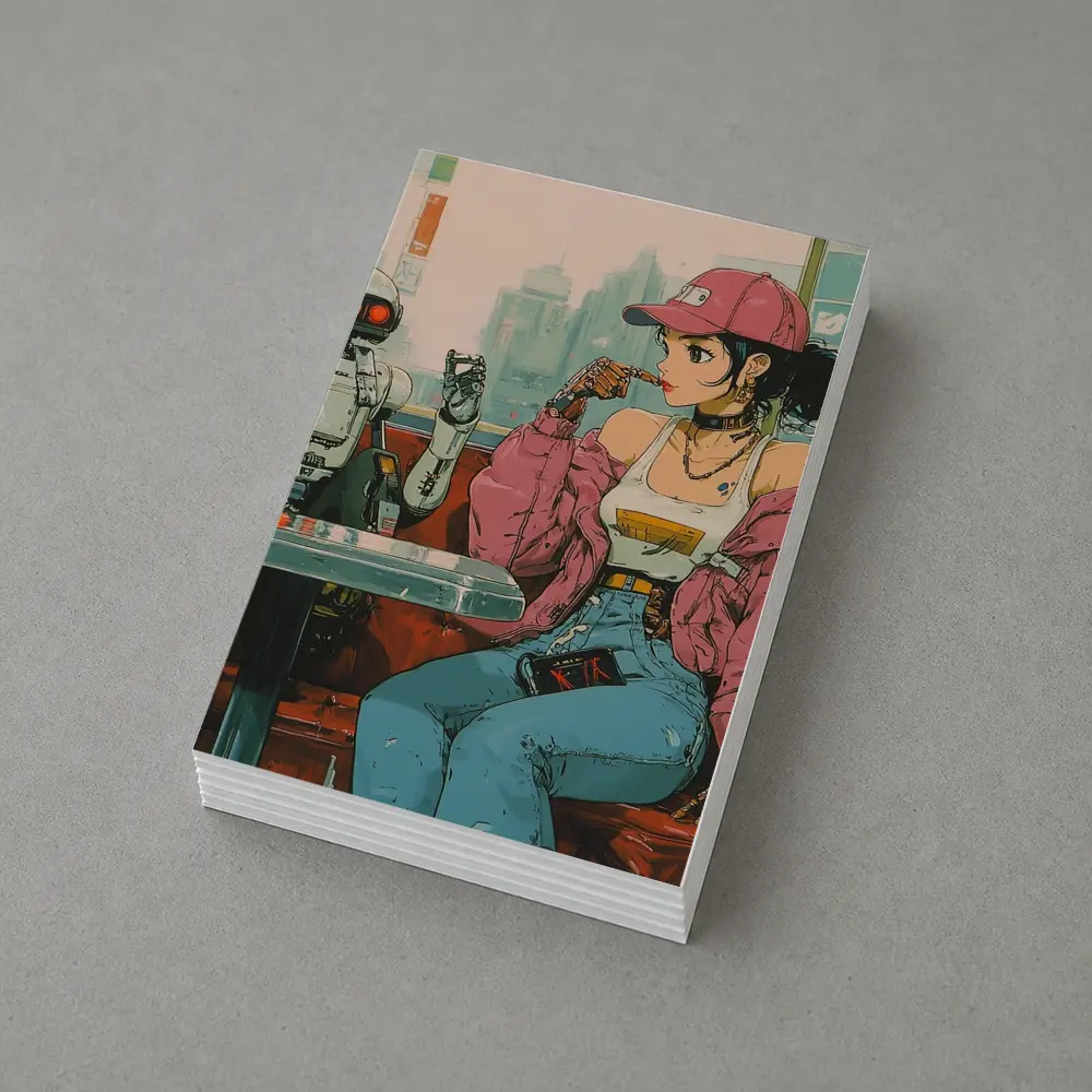 Anime Girl Robot Retro Diner Scene – Postcards