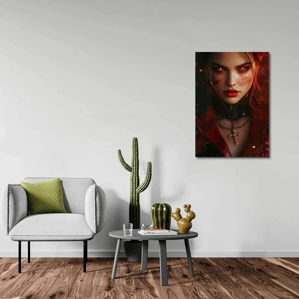 Dark Fantasy Woman Glowing Red Eyes Fire – Wall Art