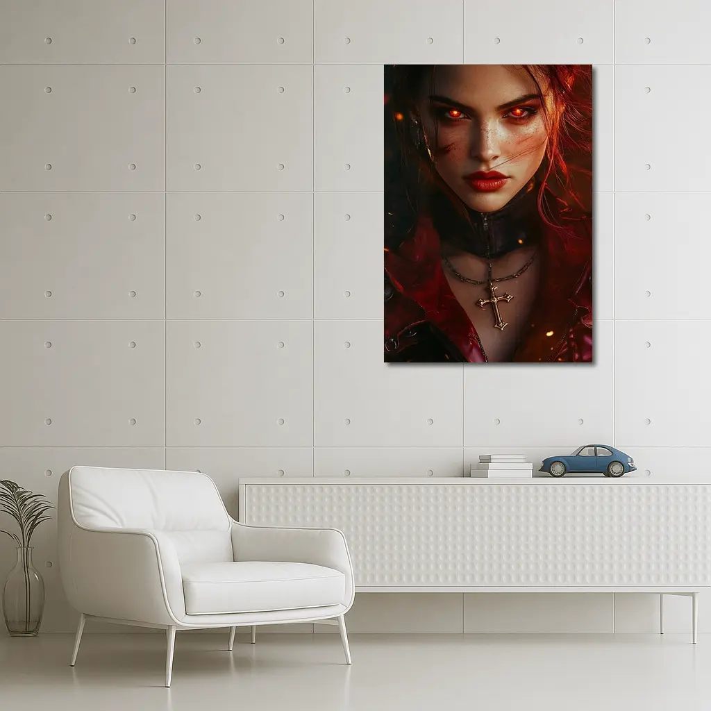 Dark Fantasy Woman Glowing Red Eyes Fire – Wall Art