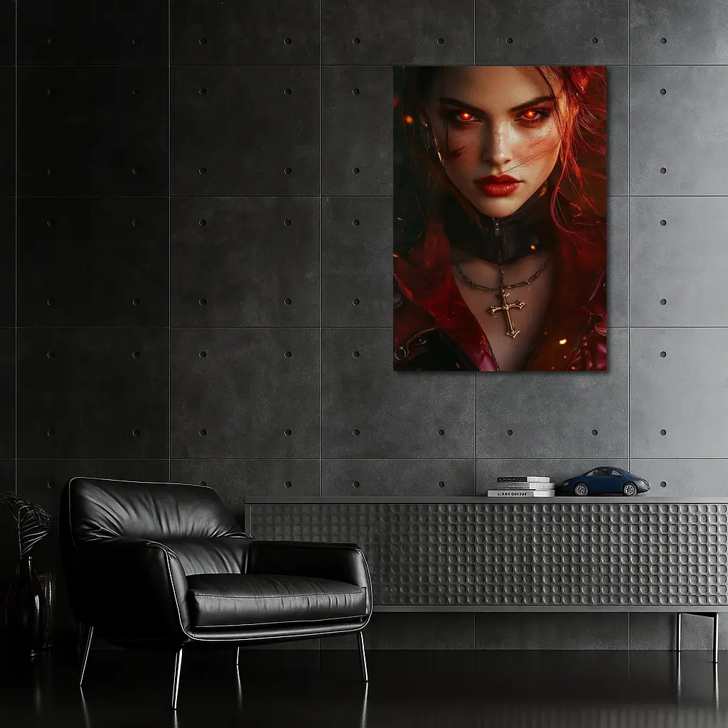 Dark Fantasy Woman Glowing Red Eyes Fire – Wall Art