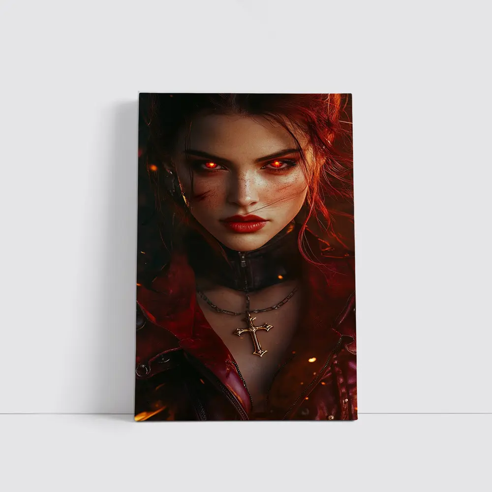Dark Fantasy Woman Glowing Red Eyes Fire – Wall Art
