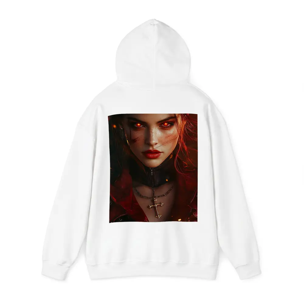 Dark Fantasy Woman Glowing Red Eyes Fire – Hoodies