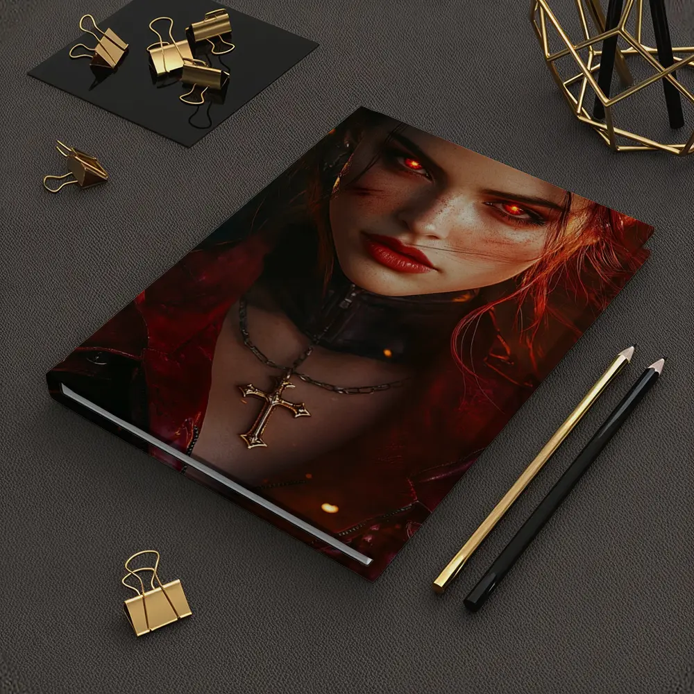Dark Fantasy Woman Glowing Red Eyes Fire – Notebooks
