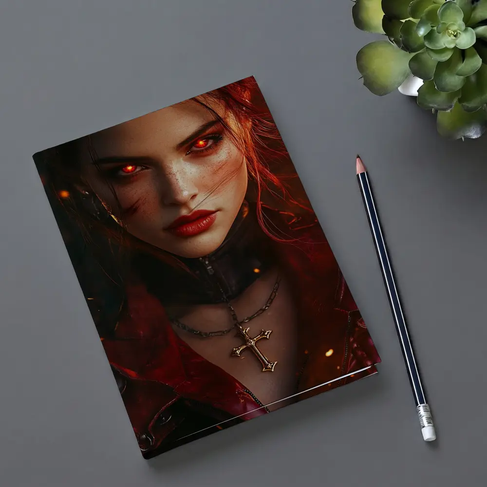 Dark Fantasy Woman Glowing Red Eyes Fire – Notebooks