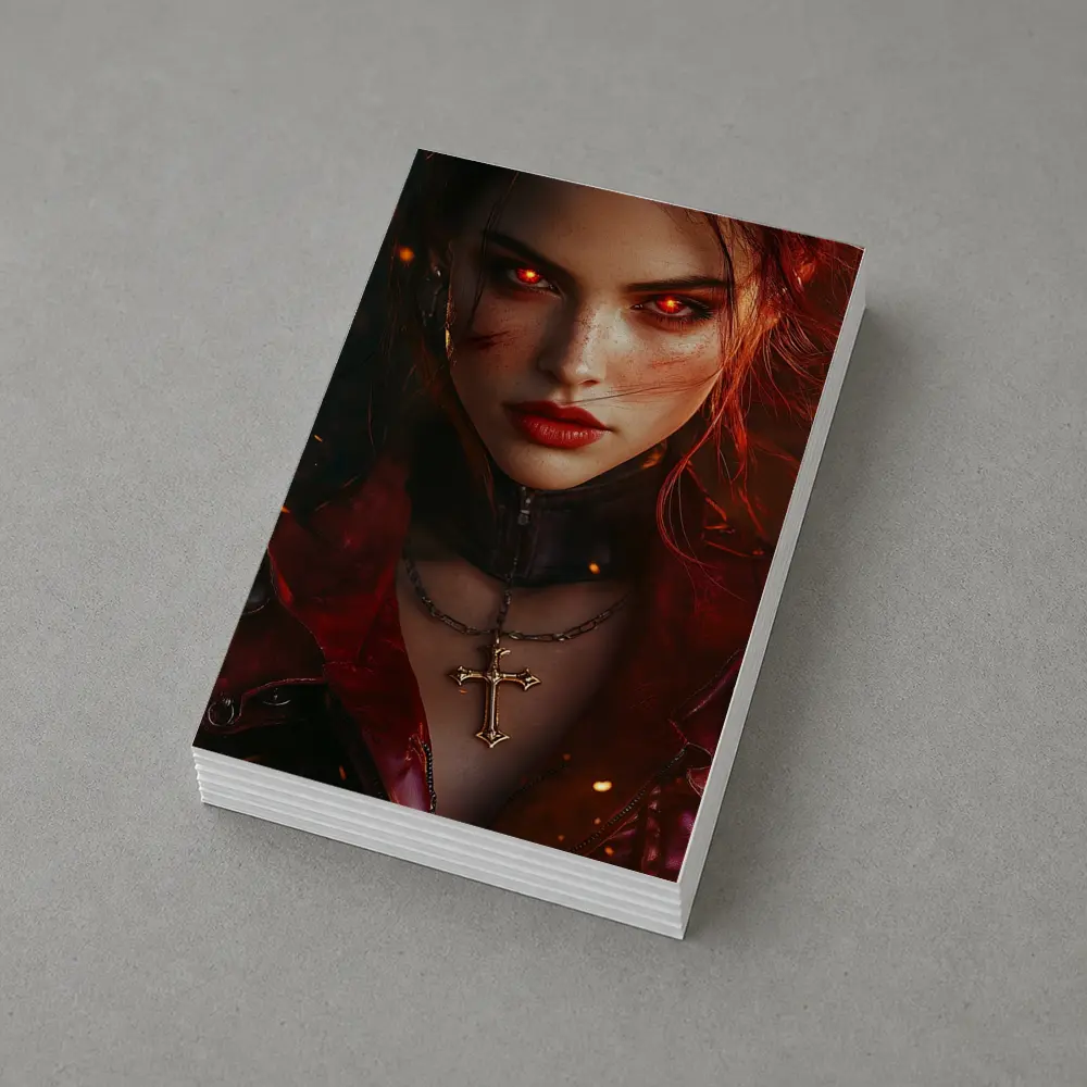 Dark Fantasy Woman Glowing Red Eyes Fire – Postcards