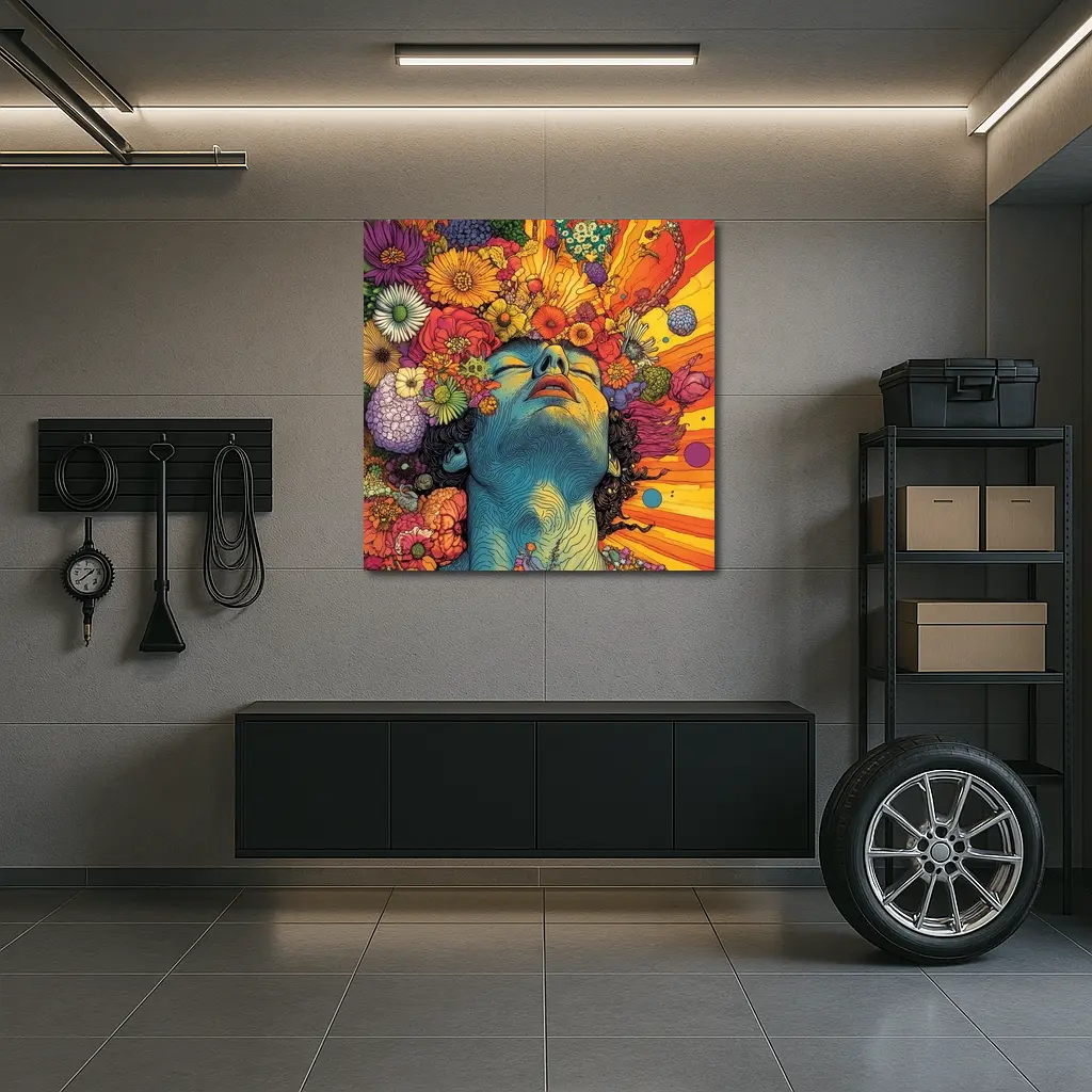 Woman Head Blooming Flowers Psychedelic Art – Wall Art