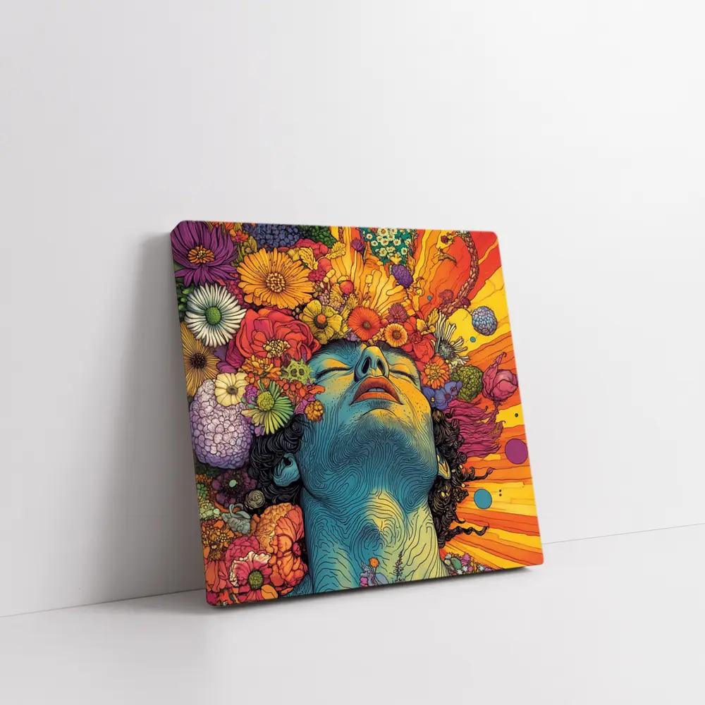 Woman Head Blooming Flowers Psychedelic Art – Wall Art
