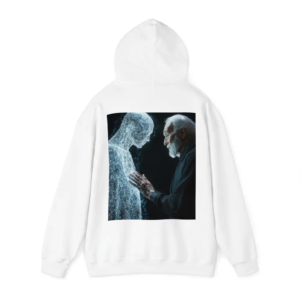 Old Man Reaching Glowing Spirit Figure Black – Hoodies