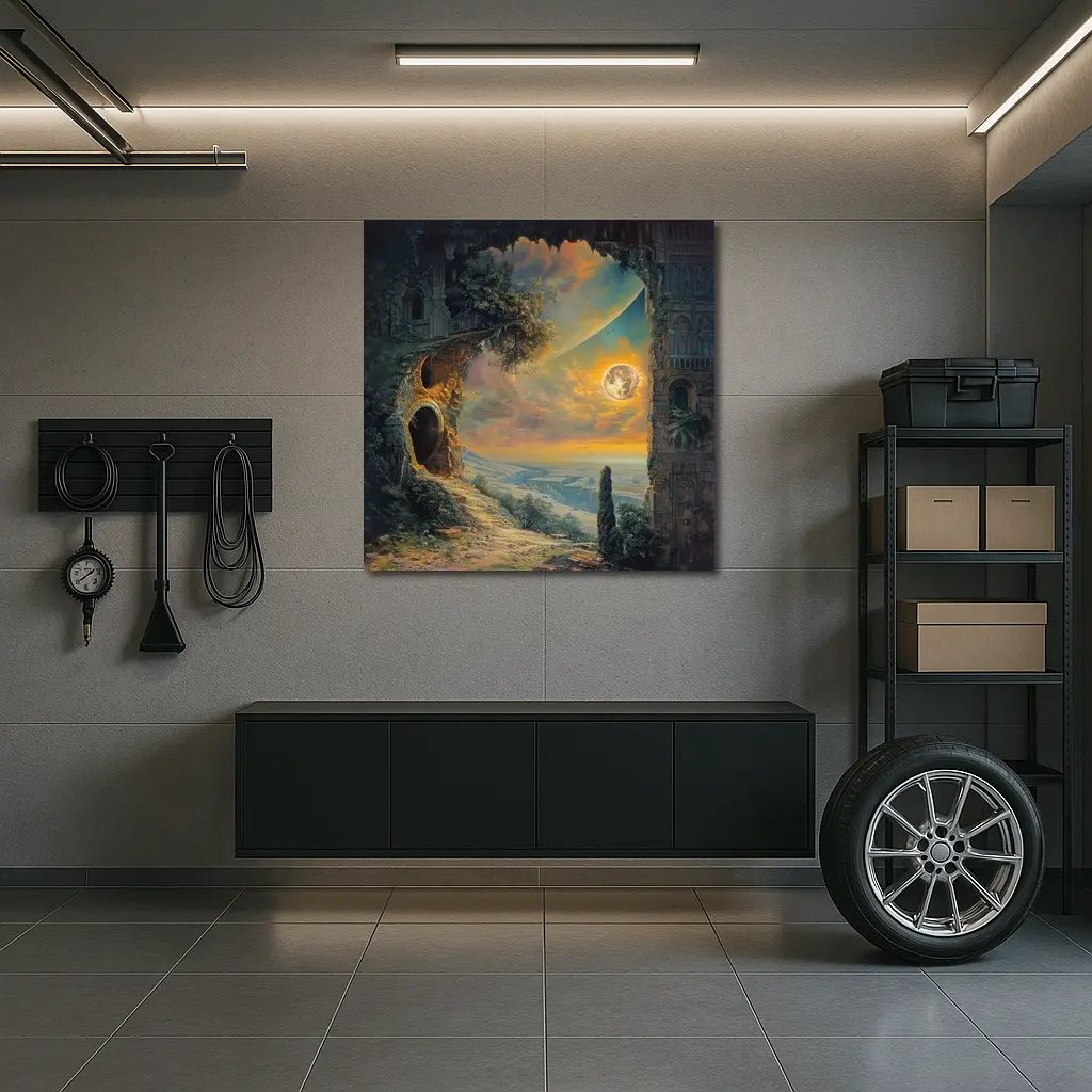 Fantasy Ruins Moon Golden Sky Landscape – Wall Art