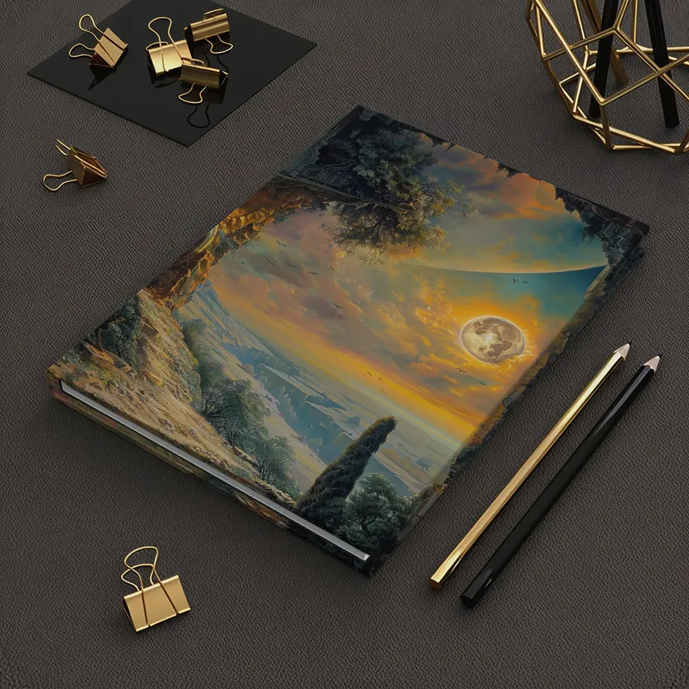 Fantasy Ruins Moon Golden Sky Landscape – Notebooks