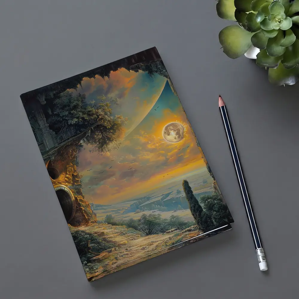 Fantasy Ruins Moon Golden Sky Landscape – Notebooks