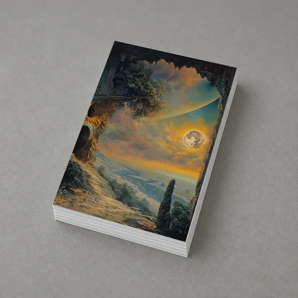 Fantasy Ruins Moon Golden Sky Landscape – Postcards