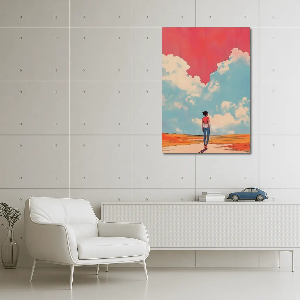 Anime Girl Standing Under Red Sky – Wall Art