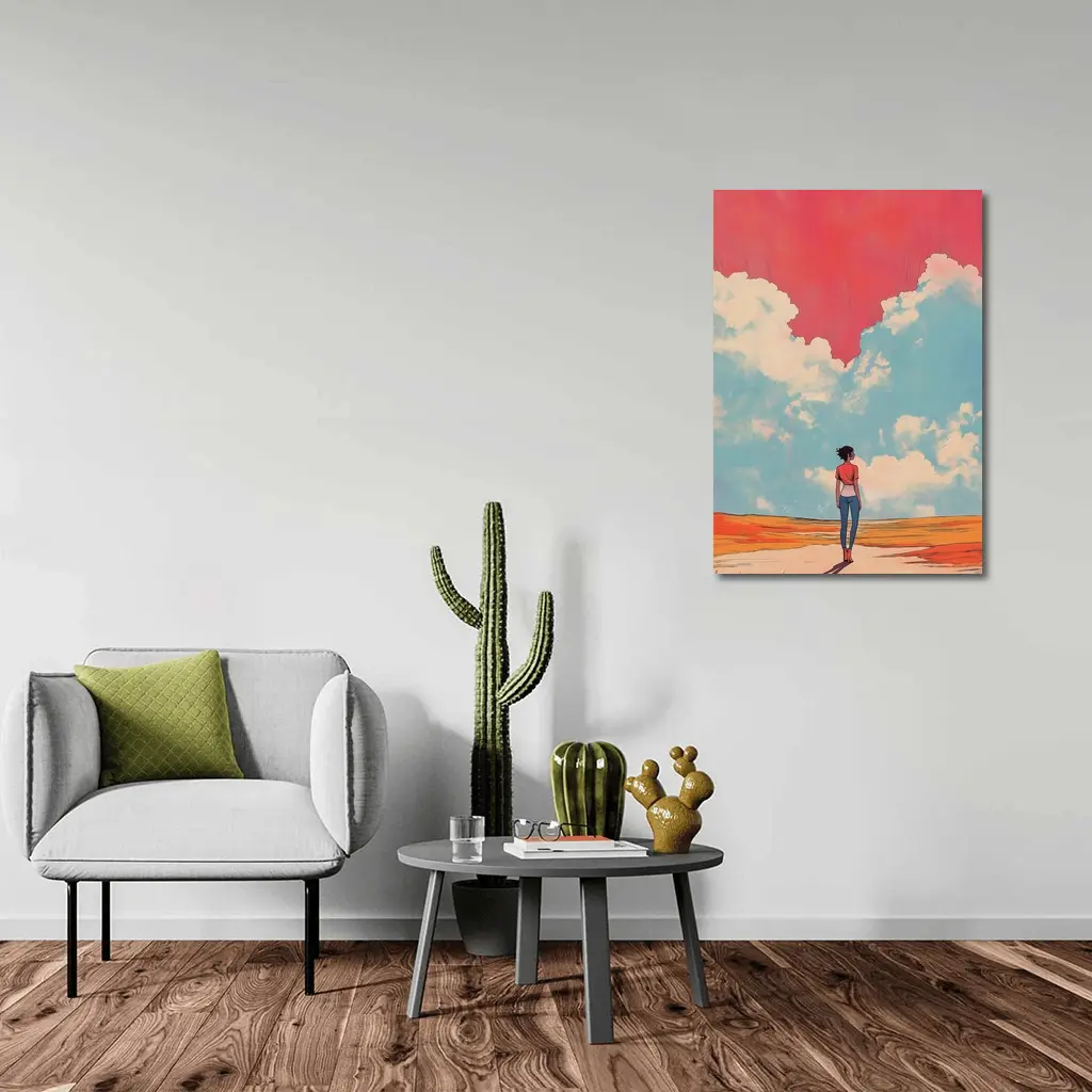 Anime Girl Standing Under Red Sky – Wall Art