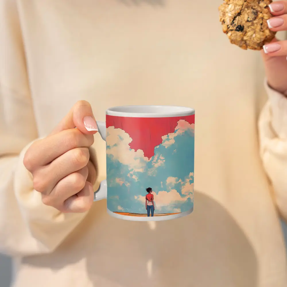 Anime Girl Standing Under Red Sky – Mugs