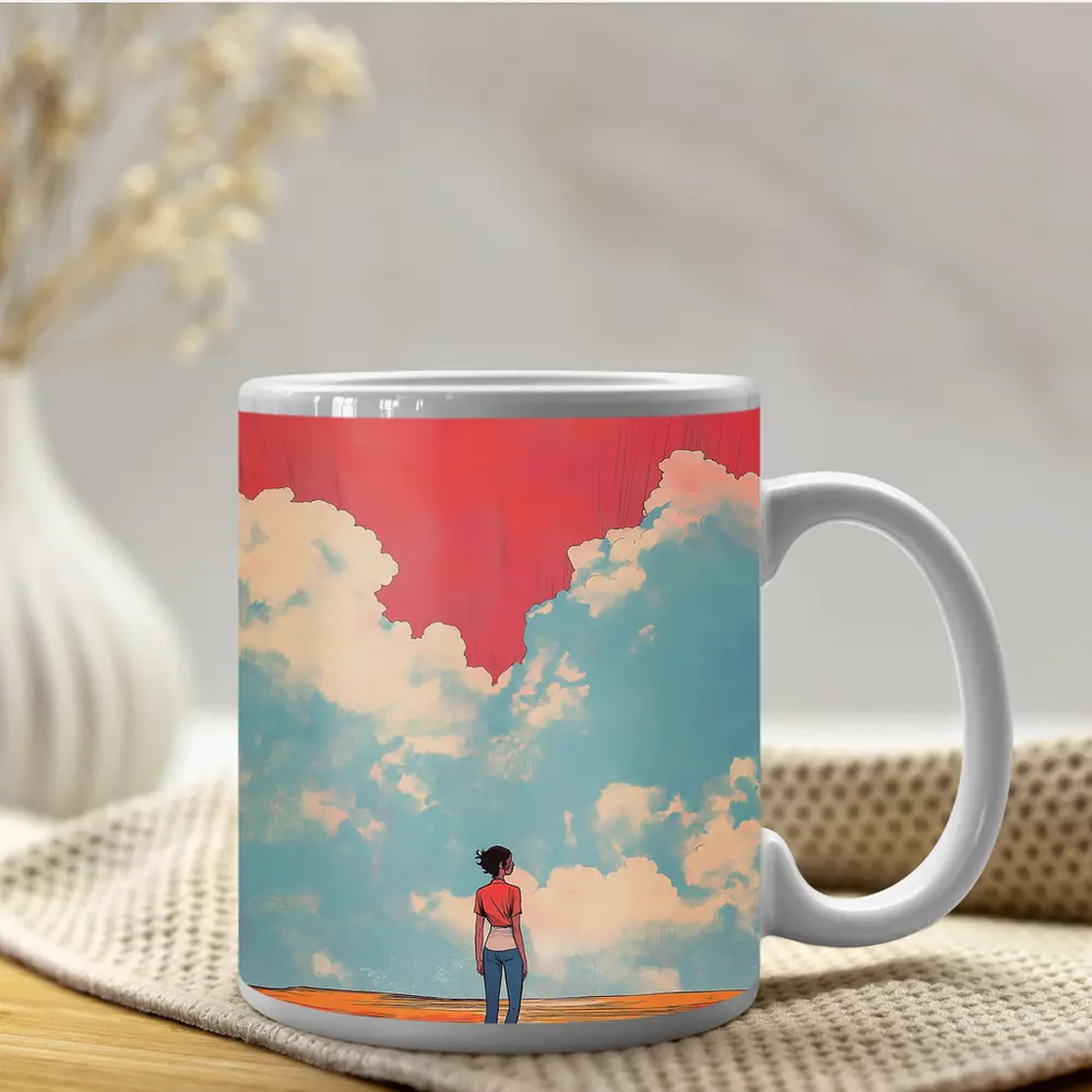 Anime Girl Standing Under Red Sky – Mugs