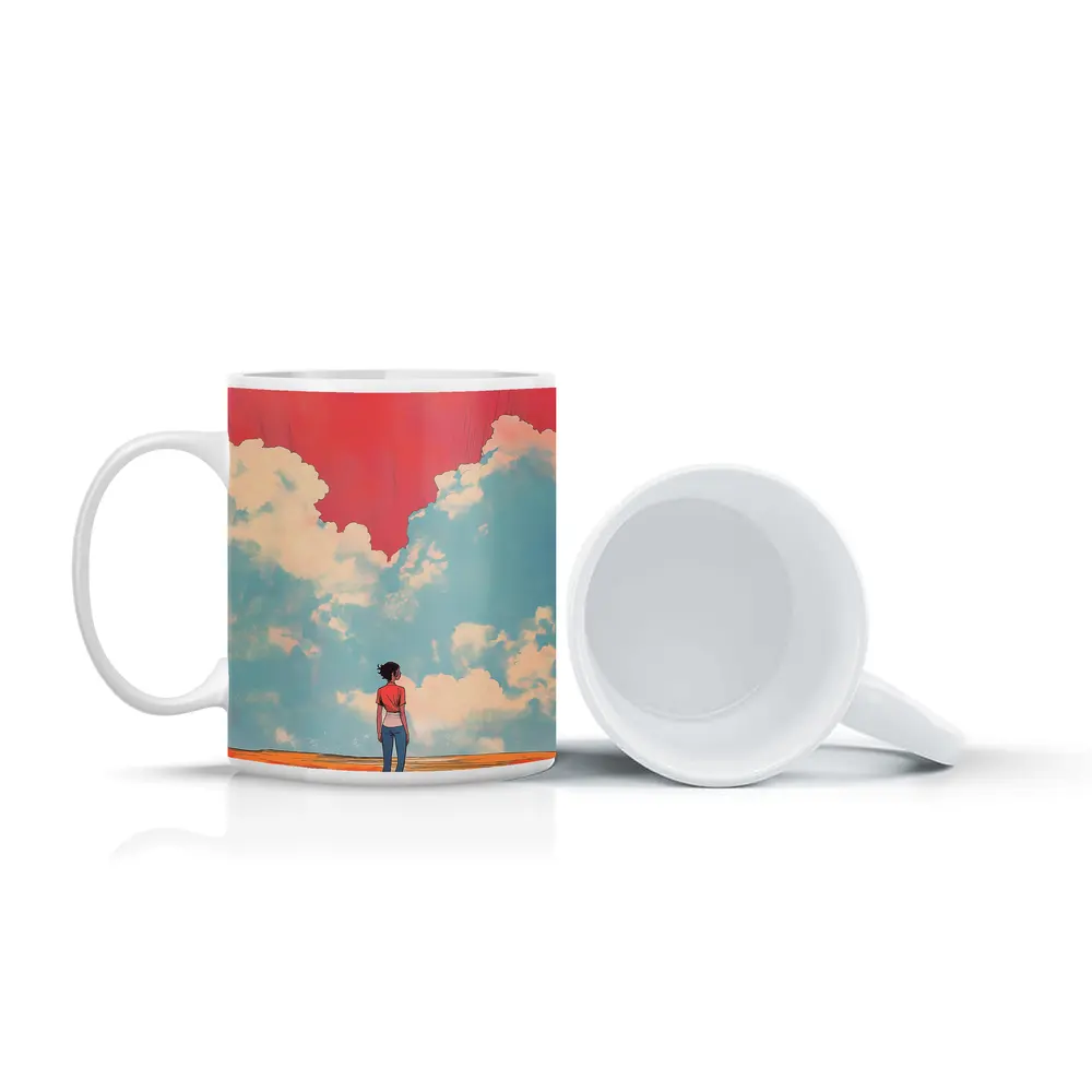 Anime Girl Standing Under Red Sky – Mugs