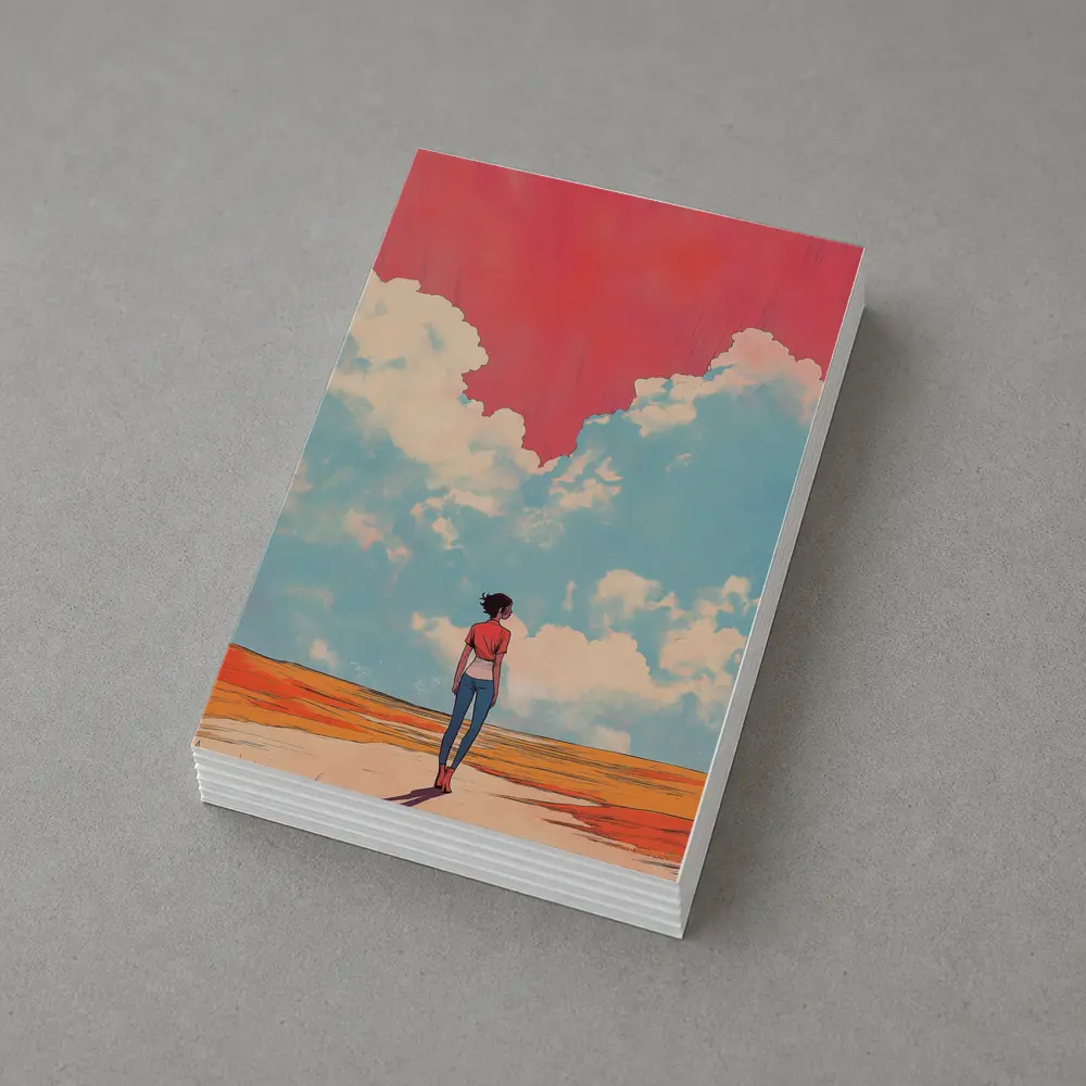 Anime Girl Standing Under Red Sky – Postcards