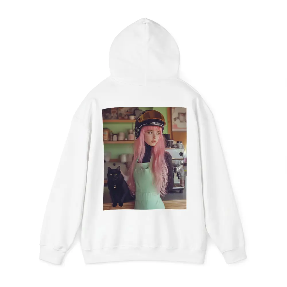 Pink Hair Girl Black Cat Coffee Shop – Hoodies