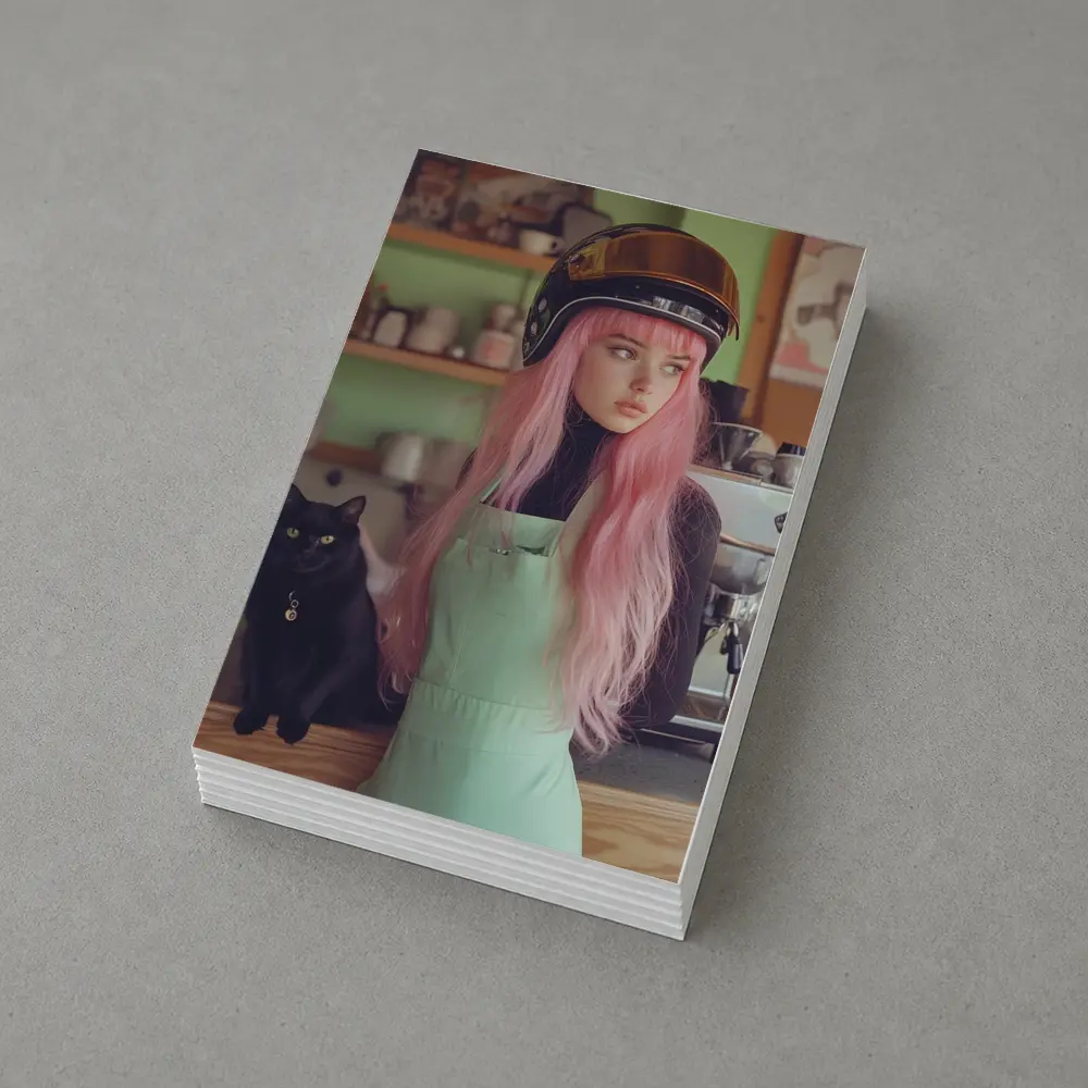 Pink Hair Girl Black Cat Coffee Shop – Postcards