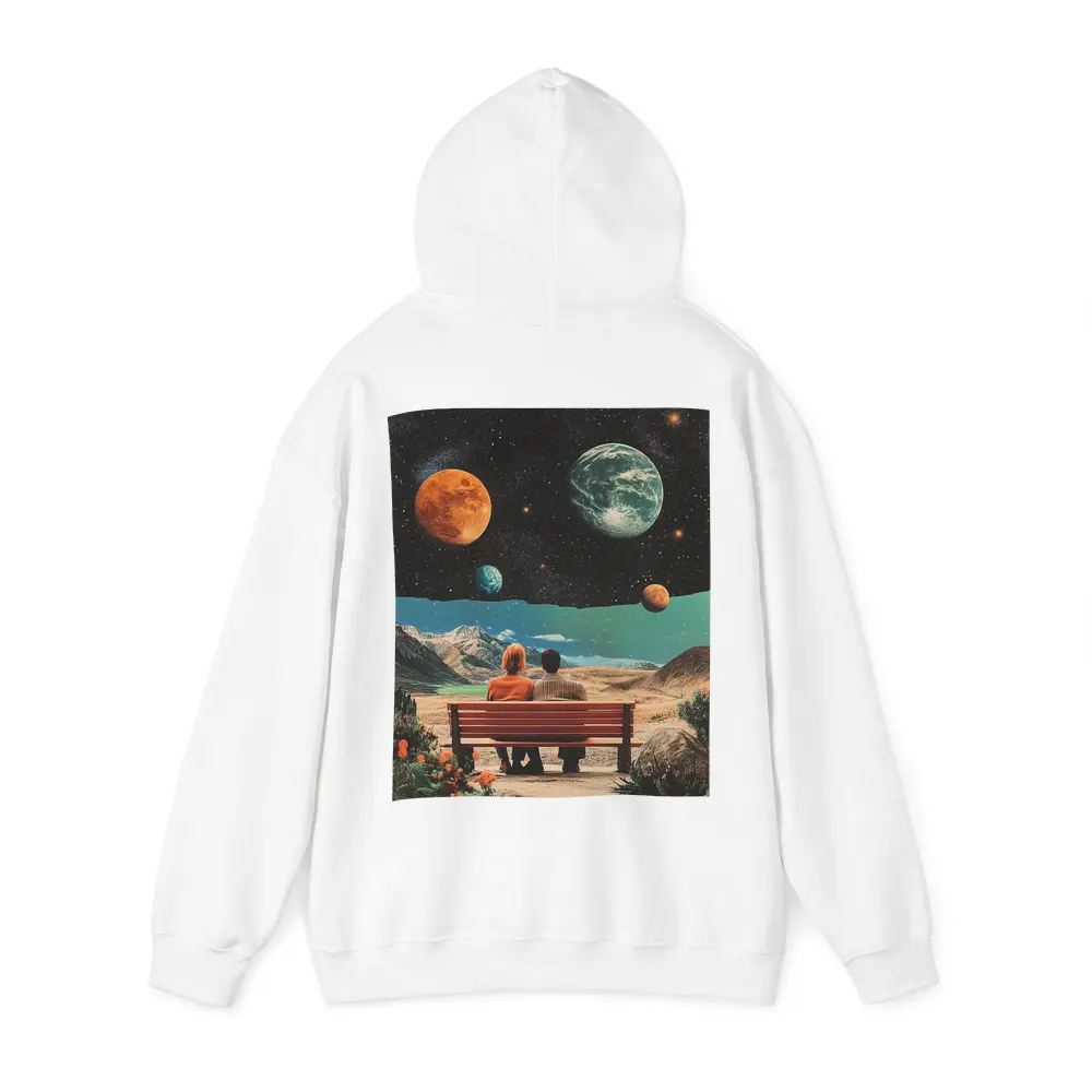 Retro Collage Couple Bench Space Planets – Hoodies