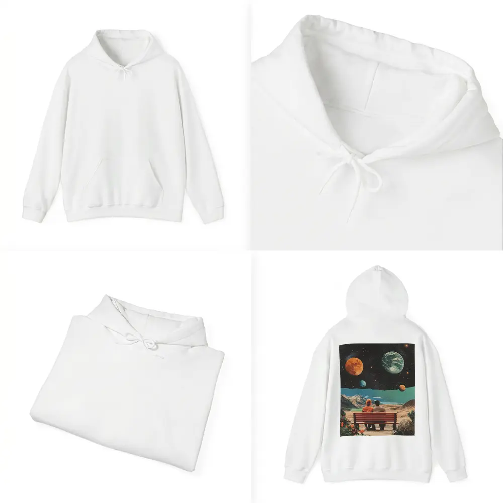 Retro Collage Couple Bench Space Planets – Hoodies