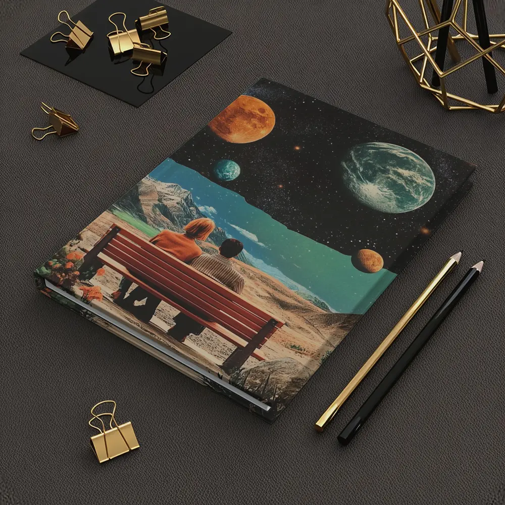Retro Collage Couple Bench Space Planets – Notebooks