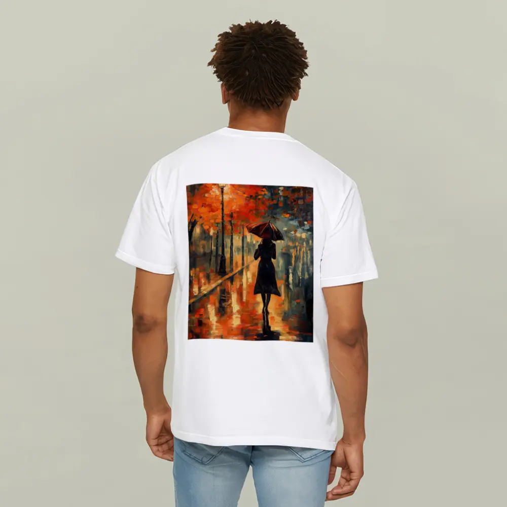 Woman With Umbrella Rainy Autumn Street Oil – T-Shirts