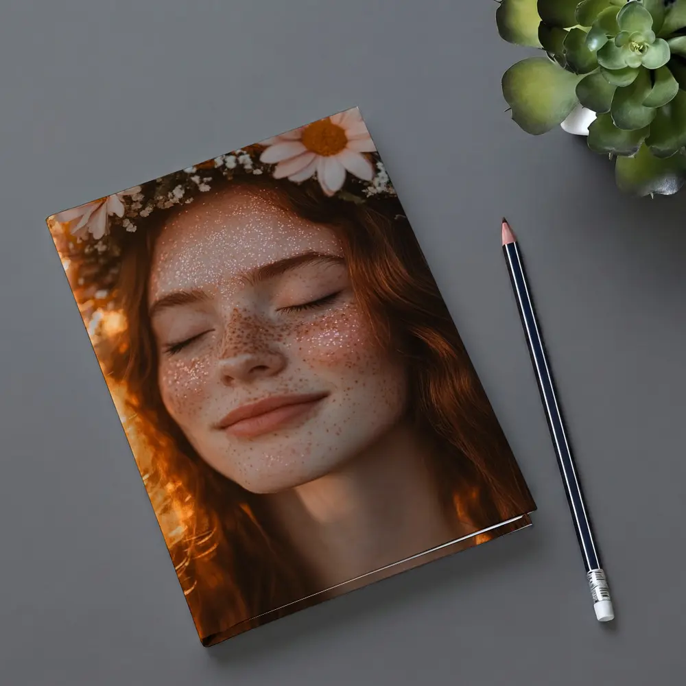 Freckled Woman Flower Crown Golden Hour – Notebooks