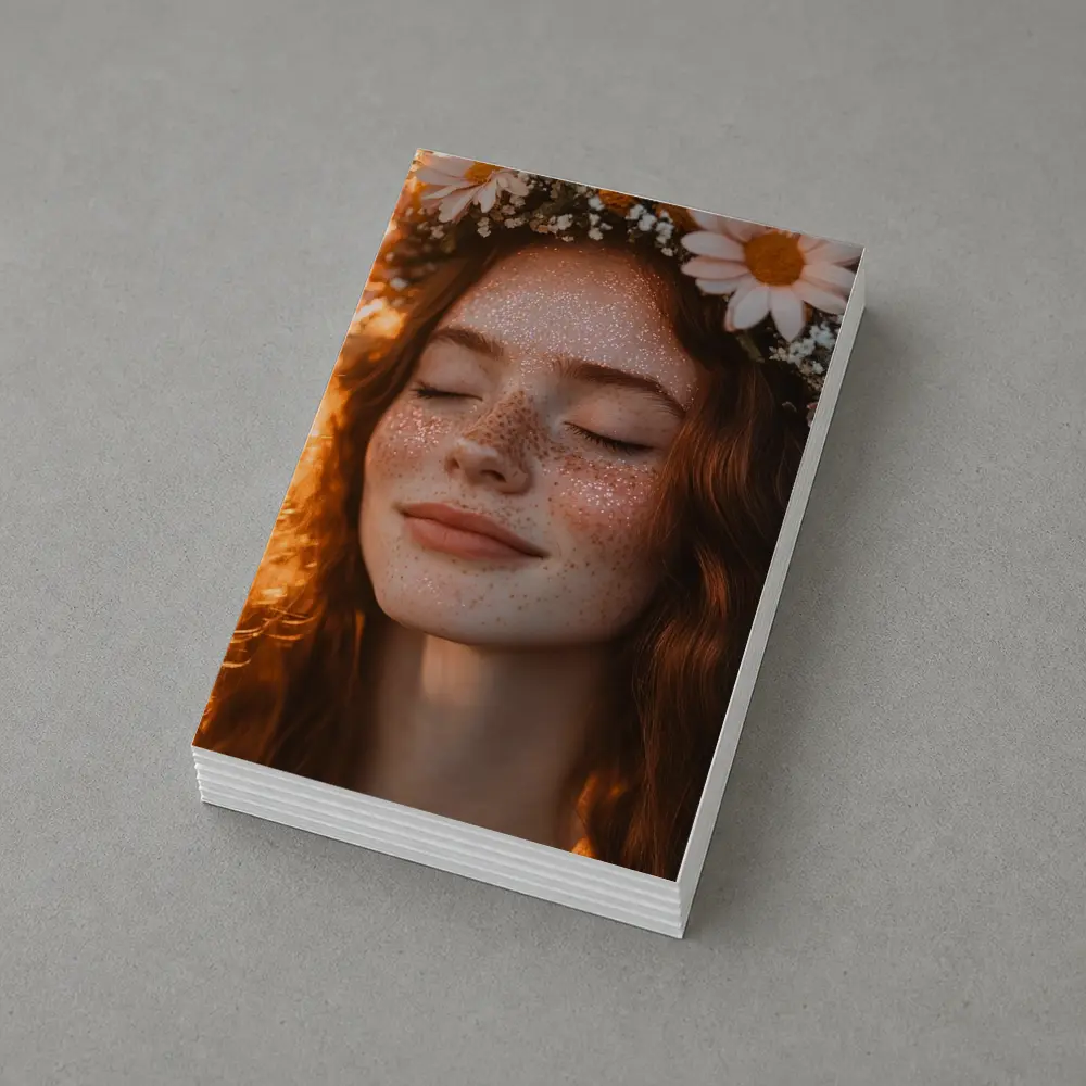 Freckled Woman Flower Crown Golden Hour – Postcards