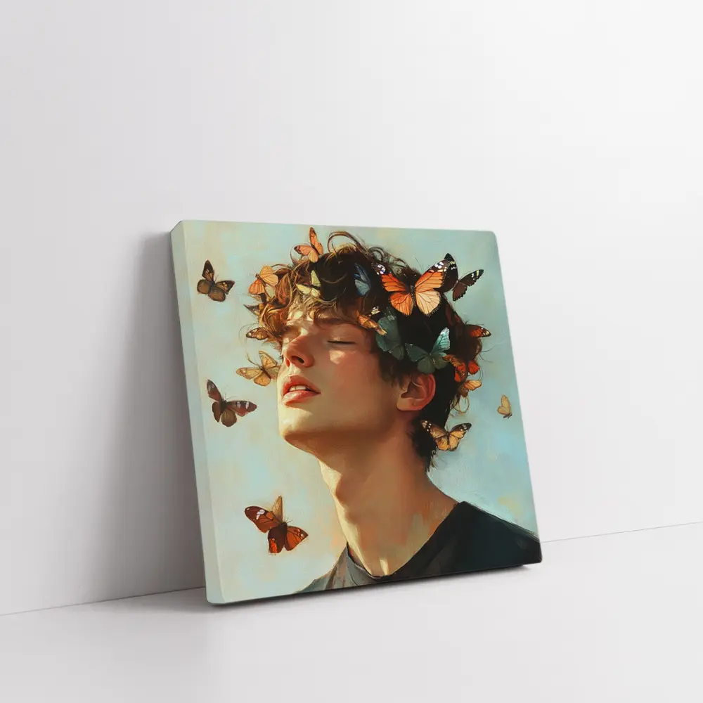 Young Man With Butterflies Oil Painting – Wall Art