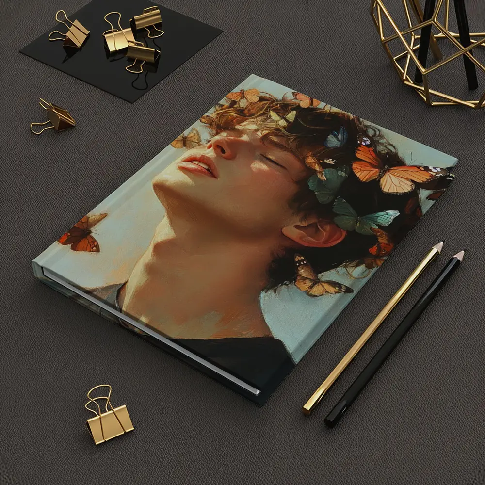 Young Man With Butterflies Oil Painting – Notebooks