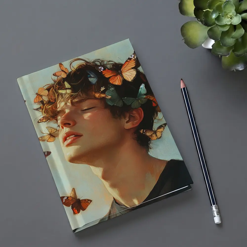 Young Man With Butterflies Oil Painting – Notebooks