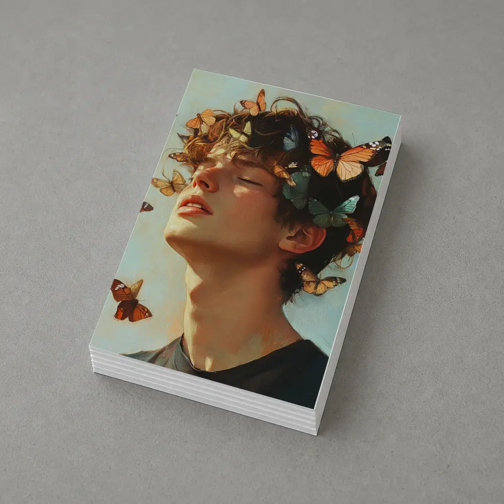 Young Man With Butterflies Oil Painting – Postcards