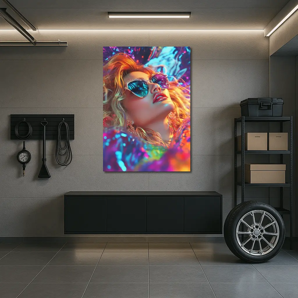 Glamour Woman Neon Holographic Fashion Portrait – Wall Art