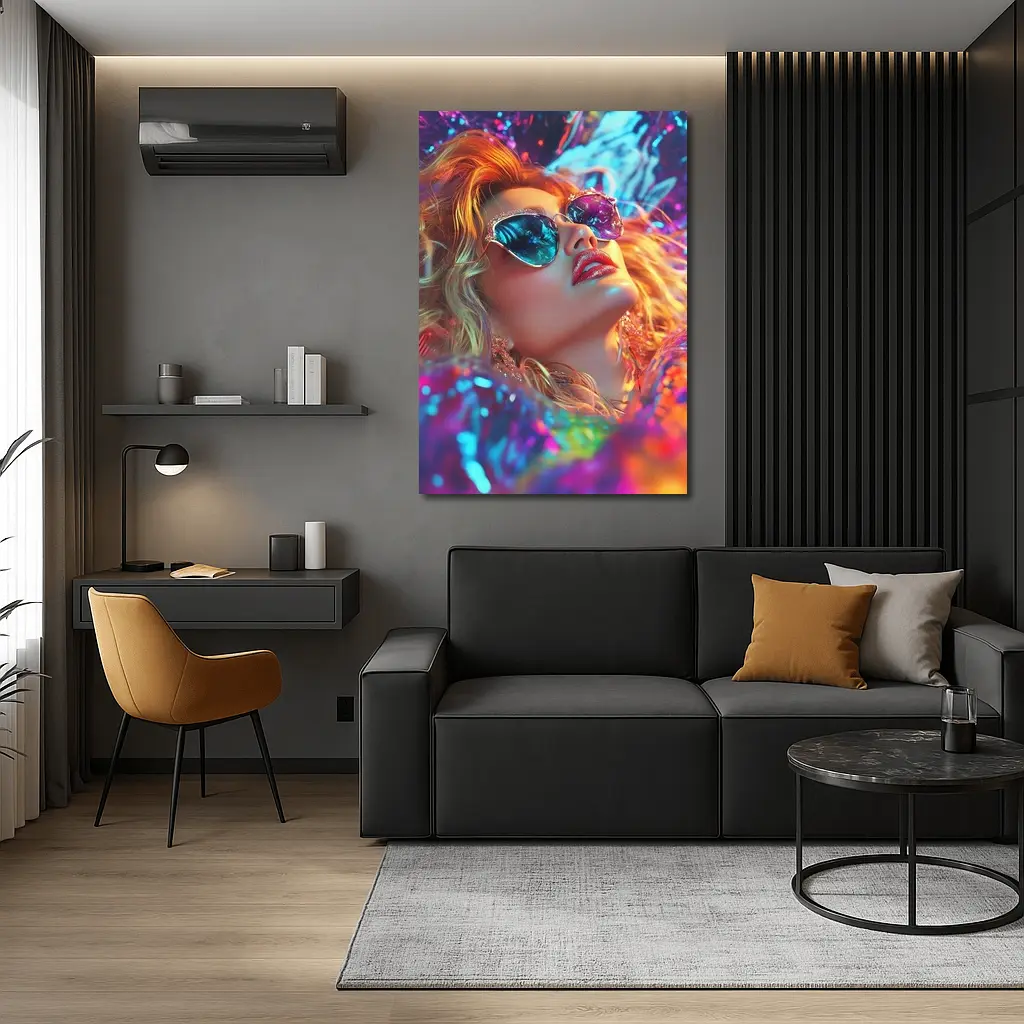 Glamour Woman Neon Holographic Fashion Portrait – Wall Art