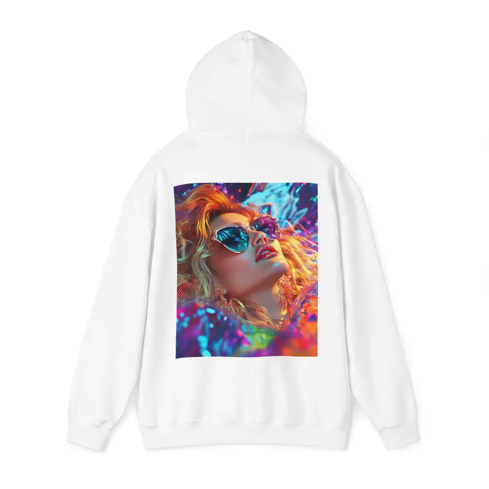 Glamour Woman Neon Holographic Fashion Portrait – Hoodies