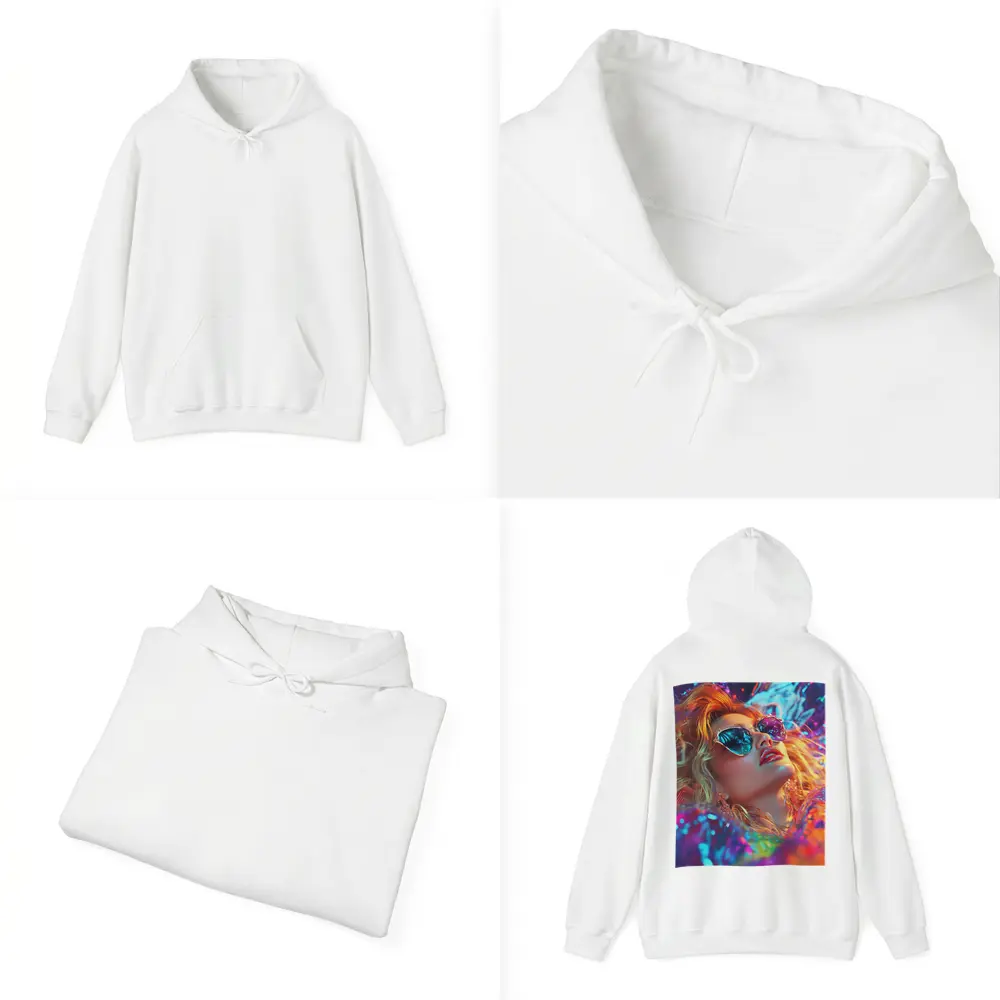 Glamour Woman Neon Holographic Fashion Portrait – Hoodies