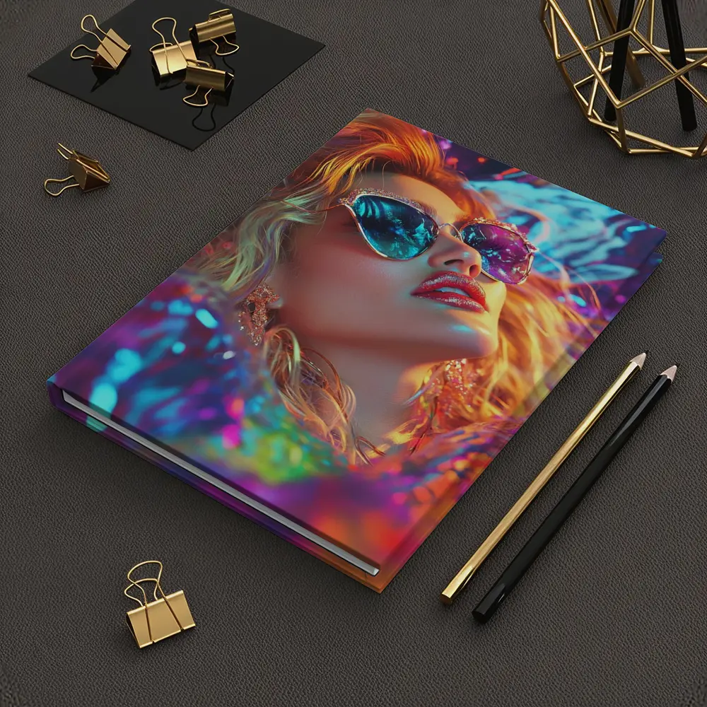 Glamour Woman Neon Holographic Fashion Portrait – Notebooks
