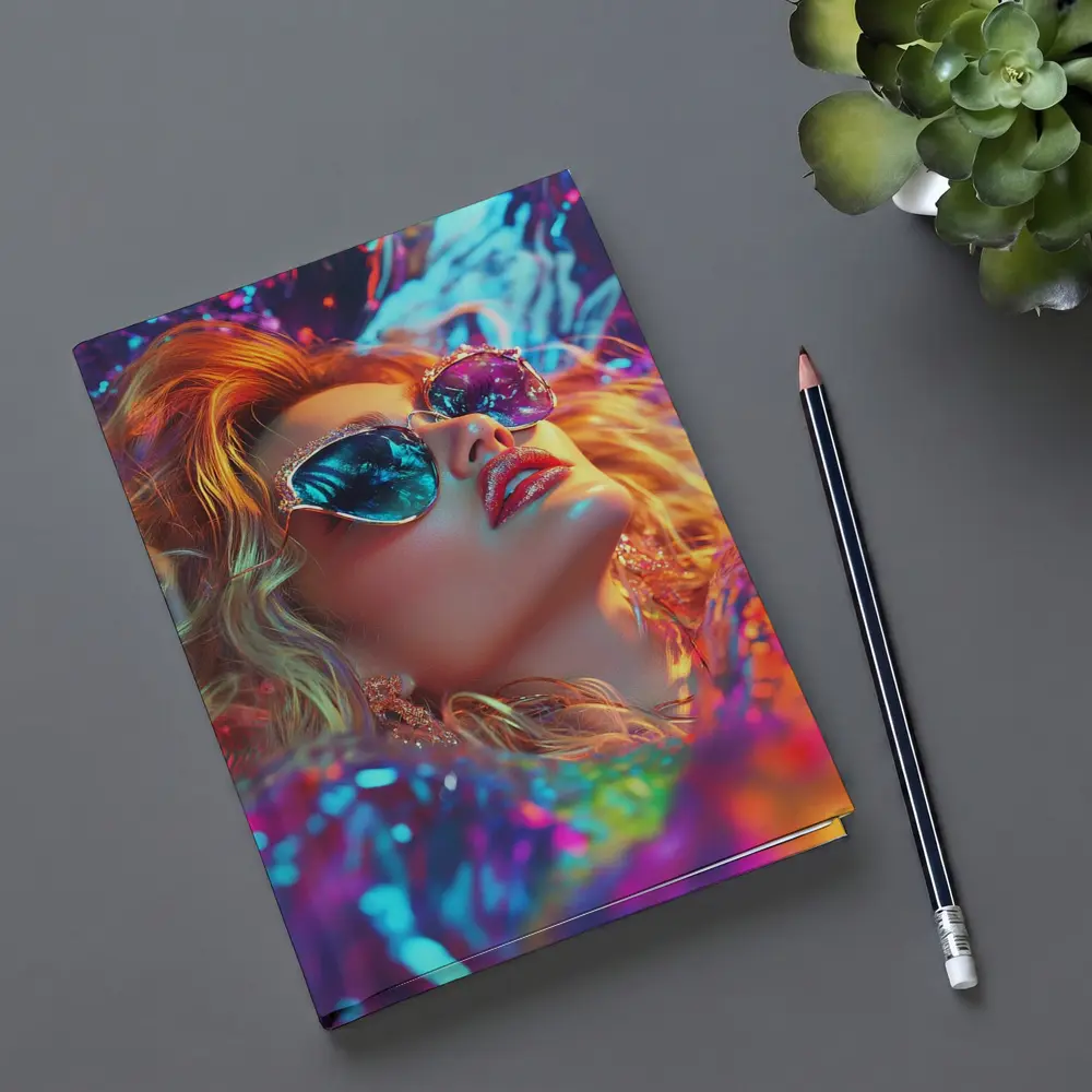 Glamour Woman Neon Holographic Fashion Portrait – Notebooks