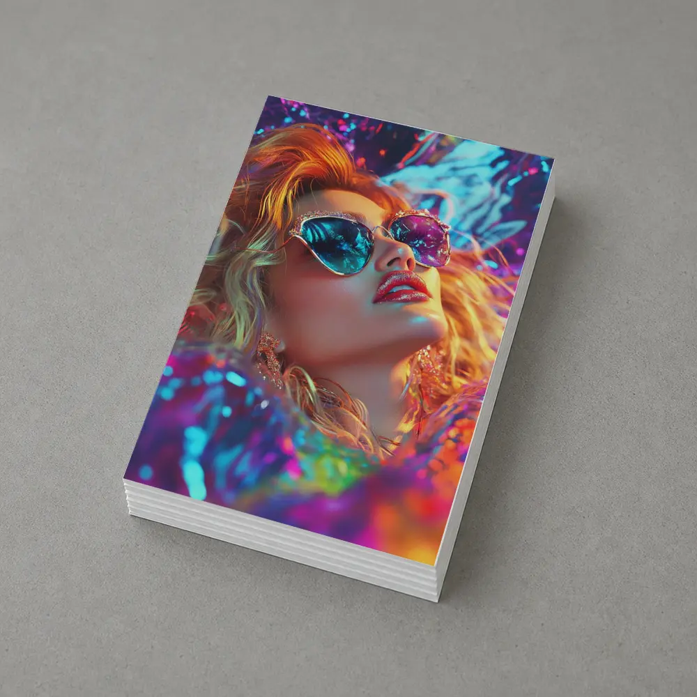 Glamour Woman Neon Holographic Fashion Portrait – Postcards