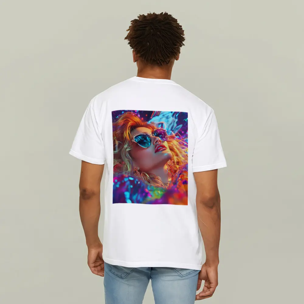 Glamour Woman Neon Holographic Fashion Portrait – T-Shirts