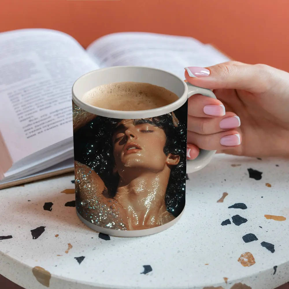 Young Man Wet Dark Water Glistening – Mugs