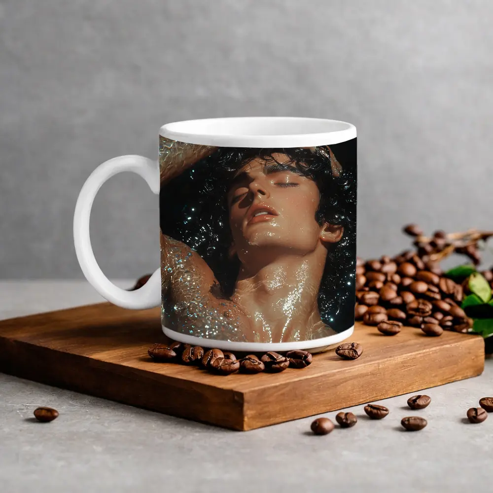 Young Man Wet Dark Water Glistening – Mugs