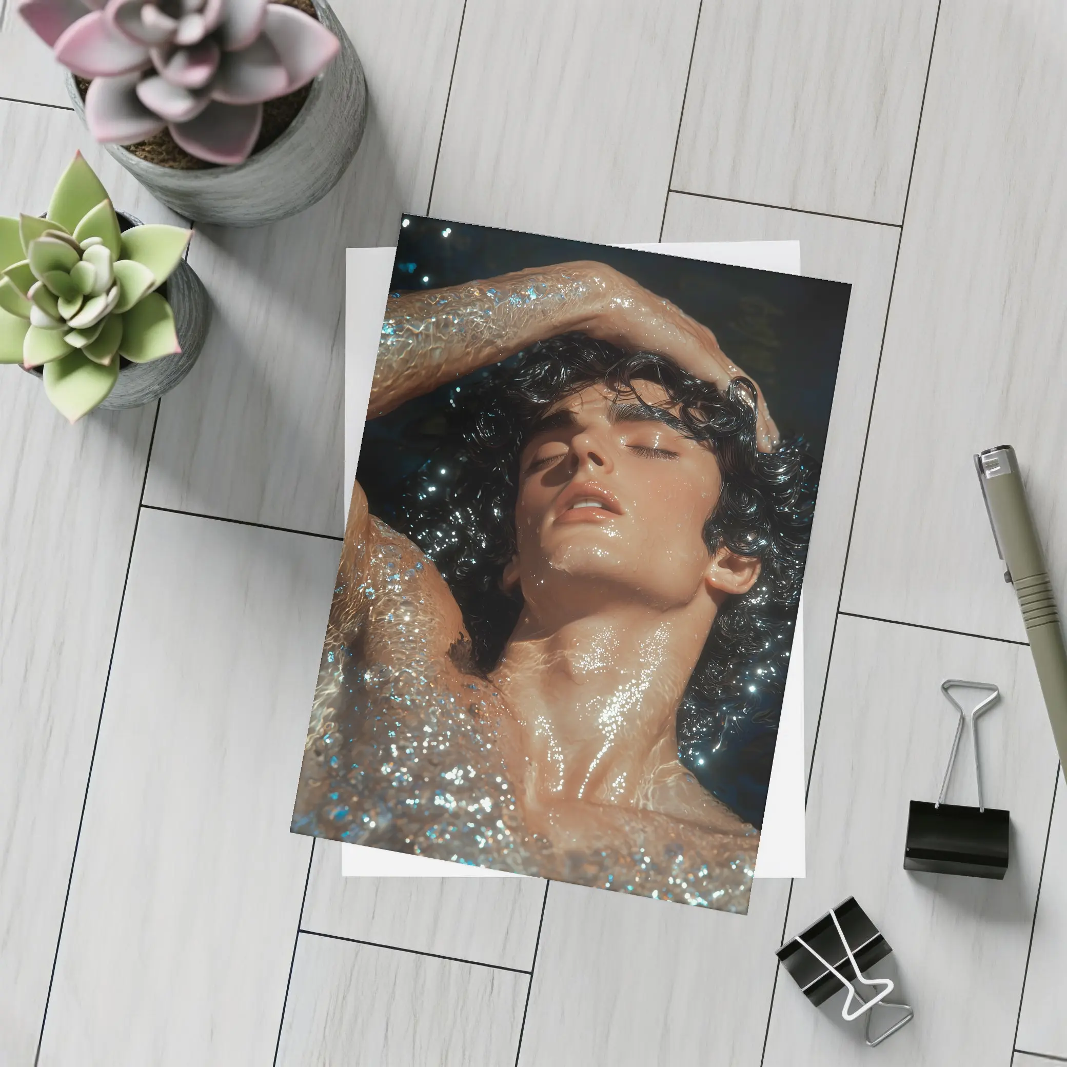 Young Man Wet Dark Water Glistening – Postcards