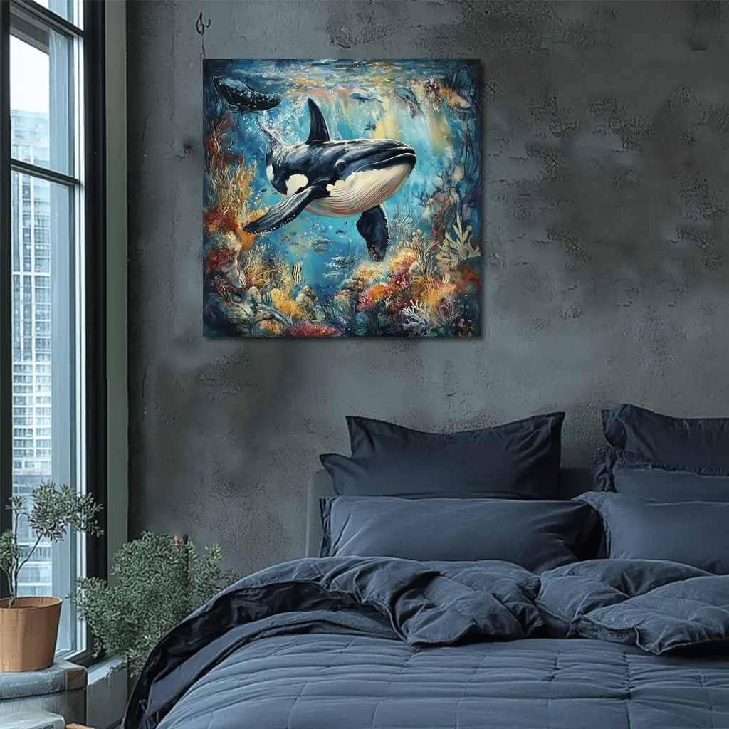 Orca Killer Whale Swimming Coral Reef Ocean – Wall Art